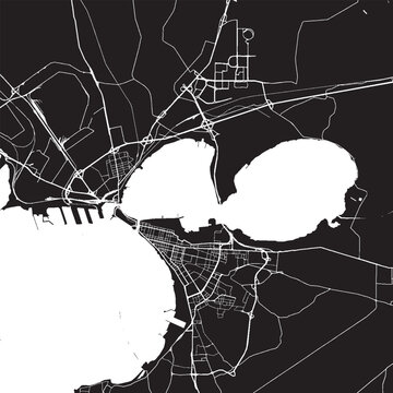 Taranto Italy Vector Map, Detailed Coastal City Street Map Black and White Minimalist Line Art