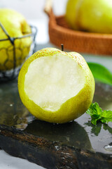 Fresh Xian Pear with Dew Drops - Shanxi Jade Fruit Half © CanVan
