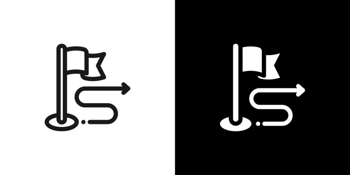 Getting Started Path Flag Icon concept with flat Black White Background. Vector illustration.