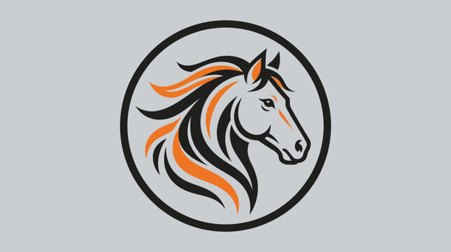 Modern circular horse head logo in orange and black.