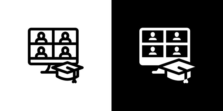 Virtual Classroom Network Concept icon concept with flat Black White Background. Vector illustration.
