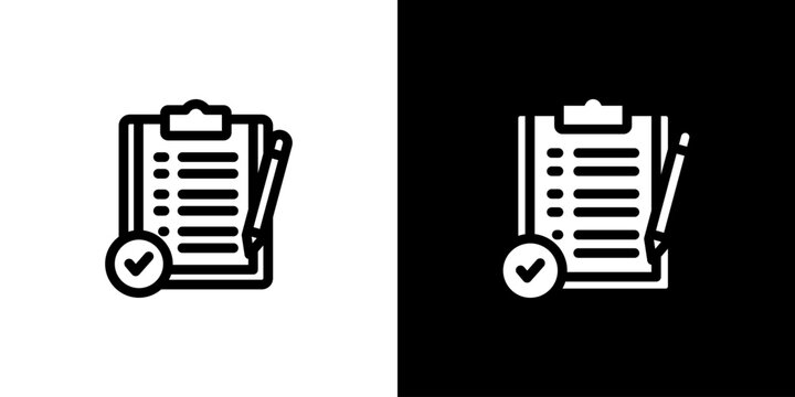 Assignments Task Checklist Document icon concept with flat Black White Background. Vector illustration.