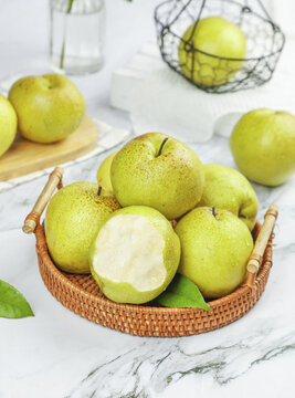 Fresh Xixian Pears from Shanxi in Woven Basket