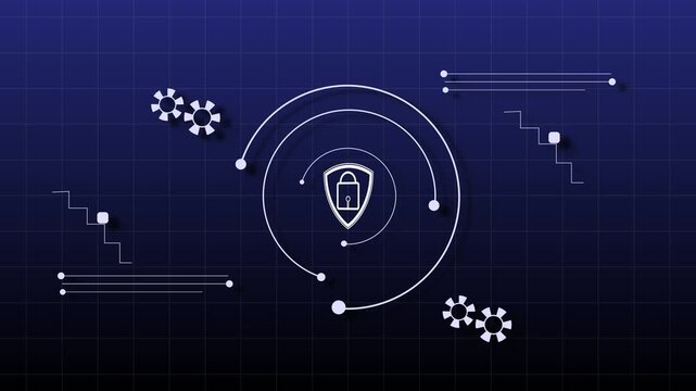 Digital security concept with shield on blue grid field. Secure digital security concept with shield for database cloud network protection plans. Cyber data safety screen.