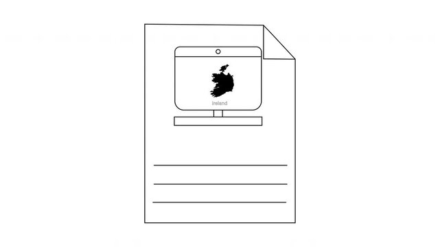 Outline of a computer screen displaying an apple logo on a document.