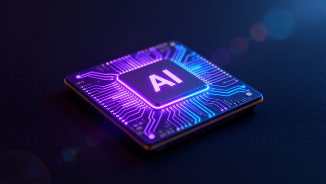 AI chip with glowing circuitry