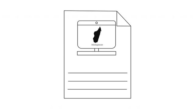 Outline of a document with a computer screen displaying a map of Madagascar.