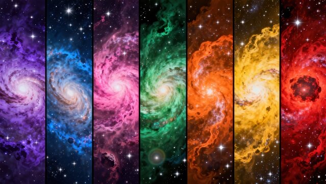 Colorful Spiral Galaxies in Space