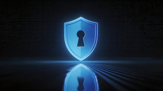 Blue glowing shield with keyhole