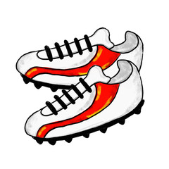 Cute watercolor crayon handdrawn pair of  white red soccer football running shoes kids doodle illustration clipart sports element