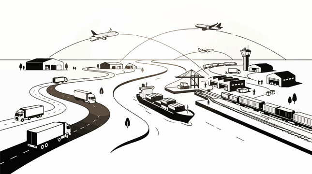 A logistics hub with intermodal transportation infrastructure