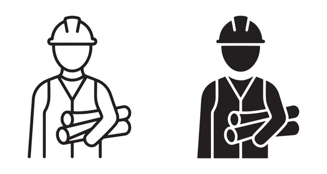 Construction workers with blueprints in hands Vector, illustration
