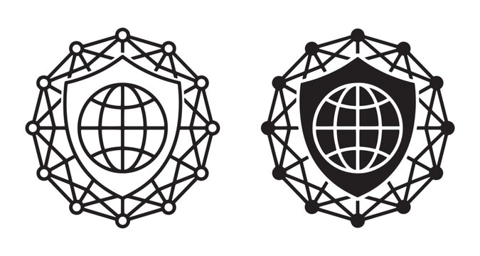 Black and white globe shield network security icons Vector, illustration