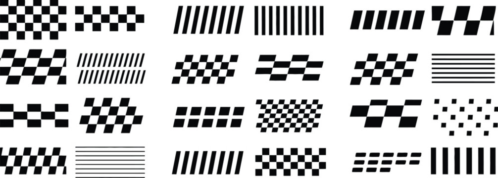 Abstract Racing Checkered Flag Pattern Vector Set with Speed Stripe Elements and Geometric Motorsport Design Collection