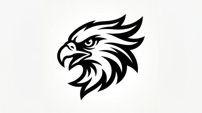 Fierce eagle head mascot logo illustration featuring bold black lines isolated on a clean white background