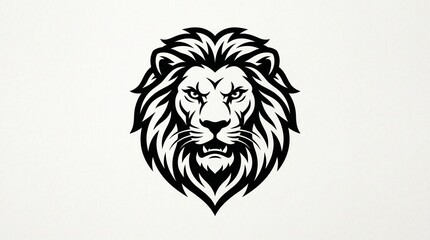 Obraz premium Bold black and white lion head mascot illustration featuring sharp lines and a fierce facial expression