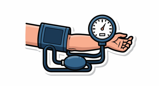 A cartoon illustration of a left arm with a blood pressure cuff