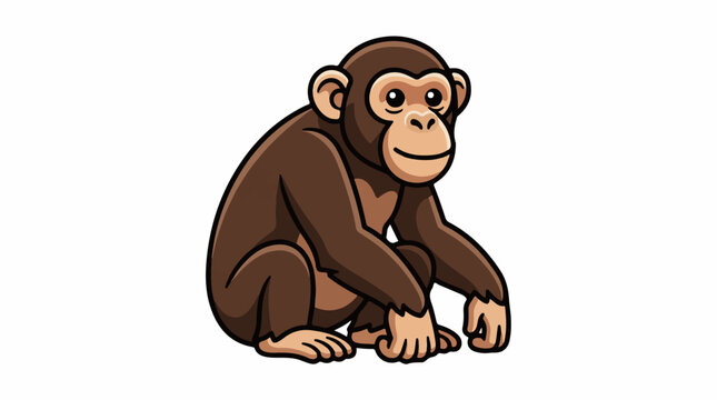 A cartoon monkey with brown fur and a light-brown face and hands