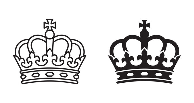Black and white royal crown icons Vector, illustration