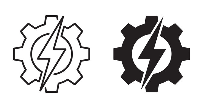Black gear lightning gear icon Vector, illustration