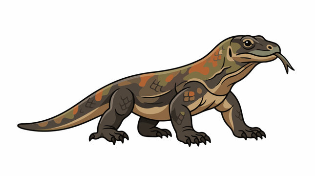 A cartoon lizard with a camouflage pattern and a long tail
