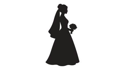 Fototapeta premium Bride In Wedding Dress Silhouette Against White Background