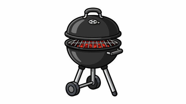 A black portable barbecue grill with a lid and wheels