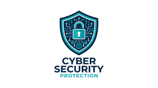 Cyber security protection logo with shield and lock