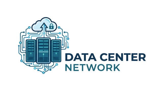 Data center network logo with cloud computing symbol
