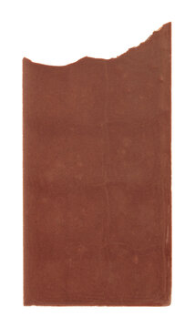 Bitten chocolate bar from the back side isolated on transparent background. Close-up sweet snack with visible bite mark and plain rear surface
