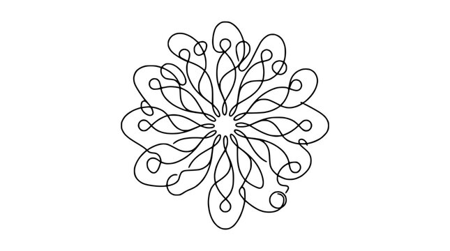 Abstract decorative mandala pattern, continuous line art, isolated on white background