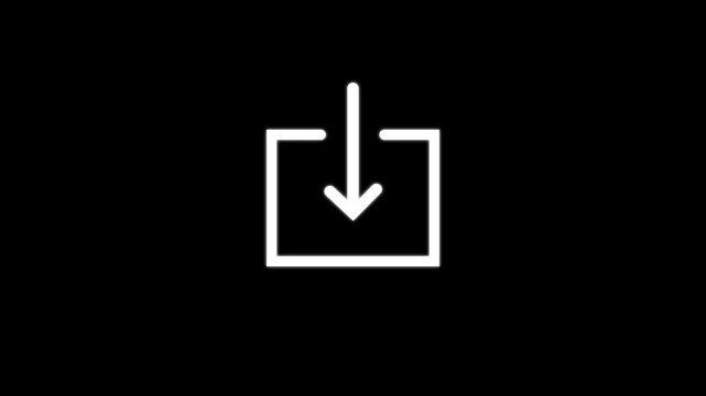 Minimalist download animation with pulsing effect on black background, for UI, UX, interface,4k video.