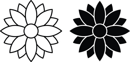 Fototapeta premium Black and white flower logo designs with 12 petals