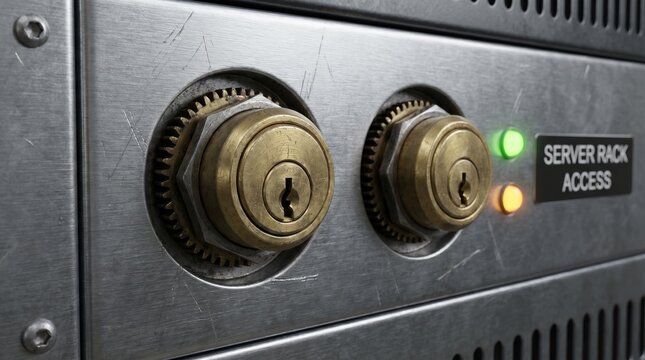 Macro Detail of Physical Keyholes on HSM Server Panel