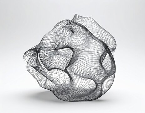 Digital Wireframe Mesh Grid with Organic Topology Distortion
