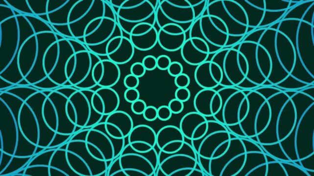 Glowing teal overlapping circles moving in abstract pattern
