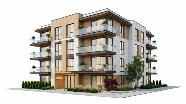 3D vector modern apartment building with exterior with balconies and modern design and vector