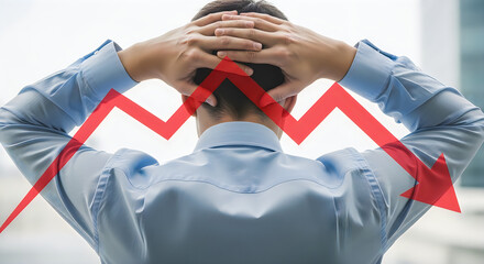Fototapeta premium Stressed businessman with declining graph