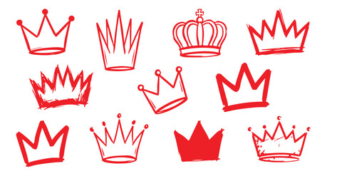 Set of hand drawn red crown sketches for royal and king queen design elements ©  creative  marlia