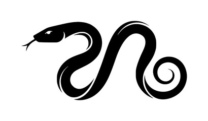 Fototapeta premium Modern Geometric Snake Silhouette Vector Illustration Minimal Black Serpent Design Isolated on White Background
