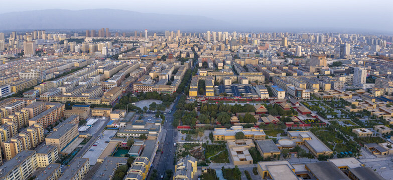 Wuwei City Aerial Sunrise View, Gansu Province China