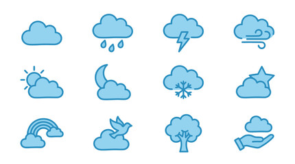 Fototapeta premium Weather icons depicting various cloud conditions and meteorological phenomena in a simple style r (59)