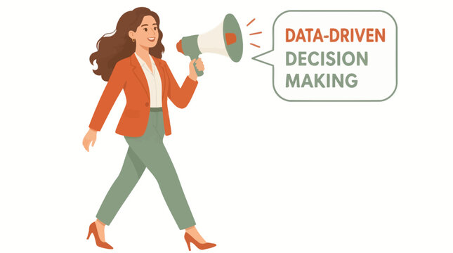 Woman holding megaphone for data driven decision making.