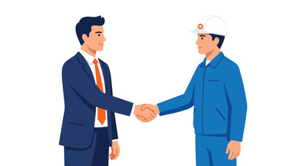 Fototapeta premium Business partnership handshake between executive and engineer in flat vector for industrial contract services
