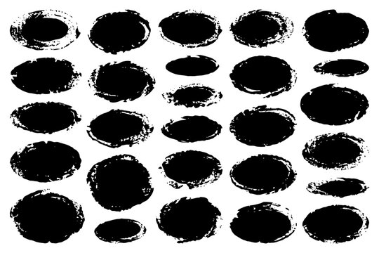 Abstract black brush stroke circles on white background.