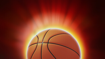 Fototapeta premium Glowing basketball on red background. 3D illustration