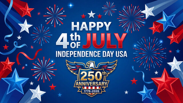 Fourth of July Independence Day USA 250th anniversary celebration concept for American patriotic national holiday including fireworks stars and commemoration of national freedom and democracy