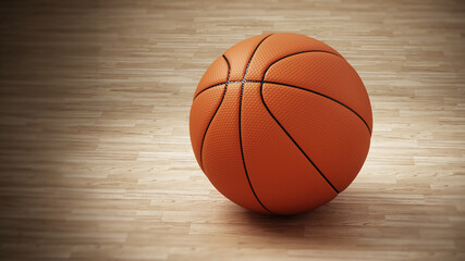 Obraz premium Basketball on spotlit hardfloor surface. 3D illustration