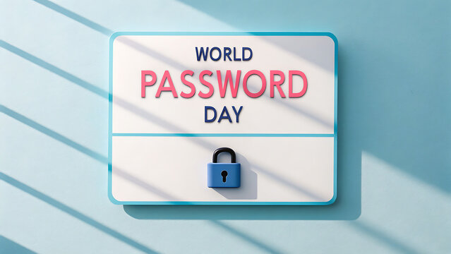 World Password Day sign with blue lock on white background  security awareness campaign transparent background