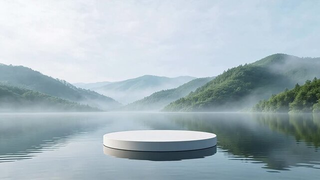 Floating platform in serene lake